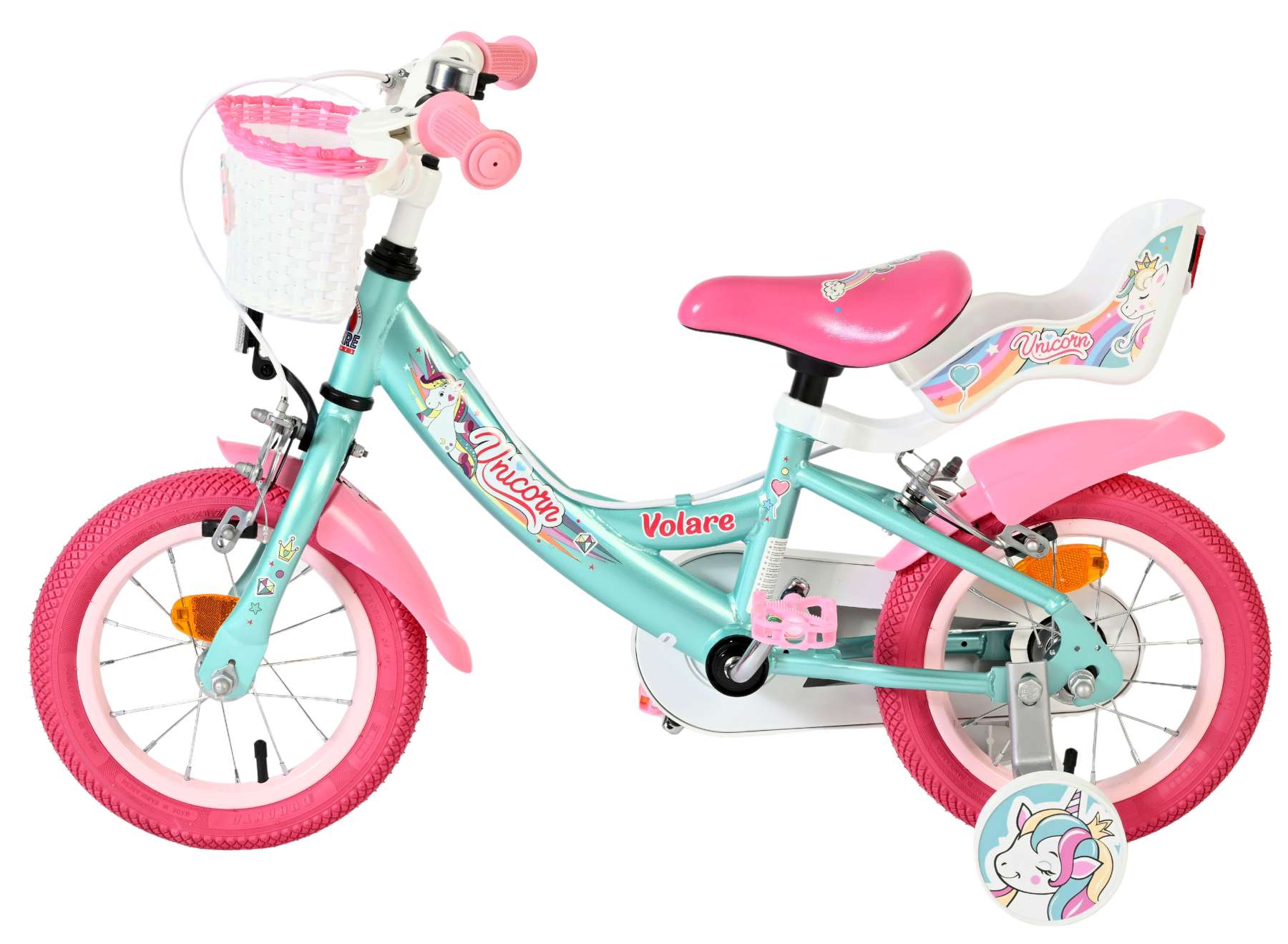 Volare Unicorn Kinderfiets 12 inch Meisjesfiets Groen Twee Handremmen - Afbeelding 7