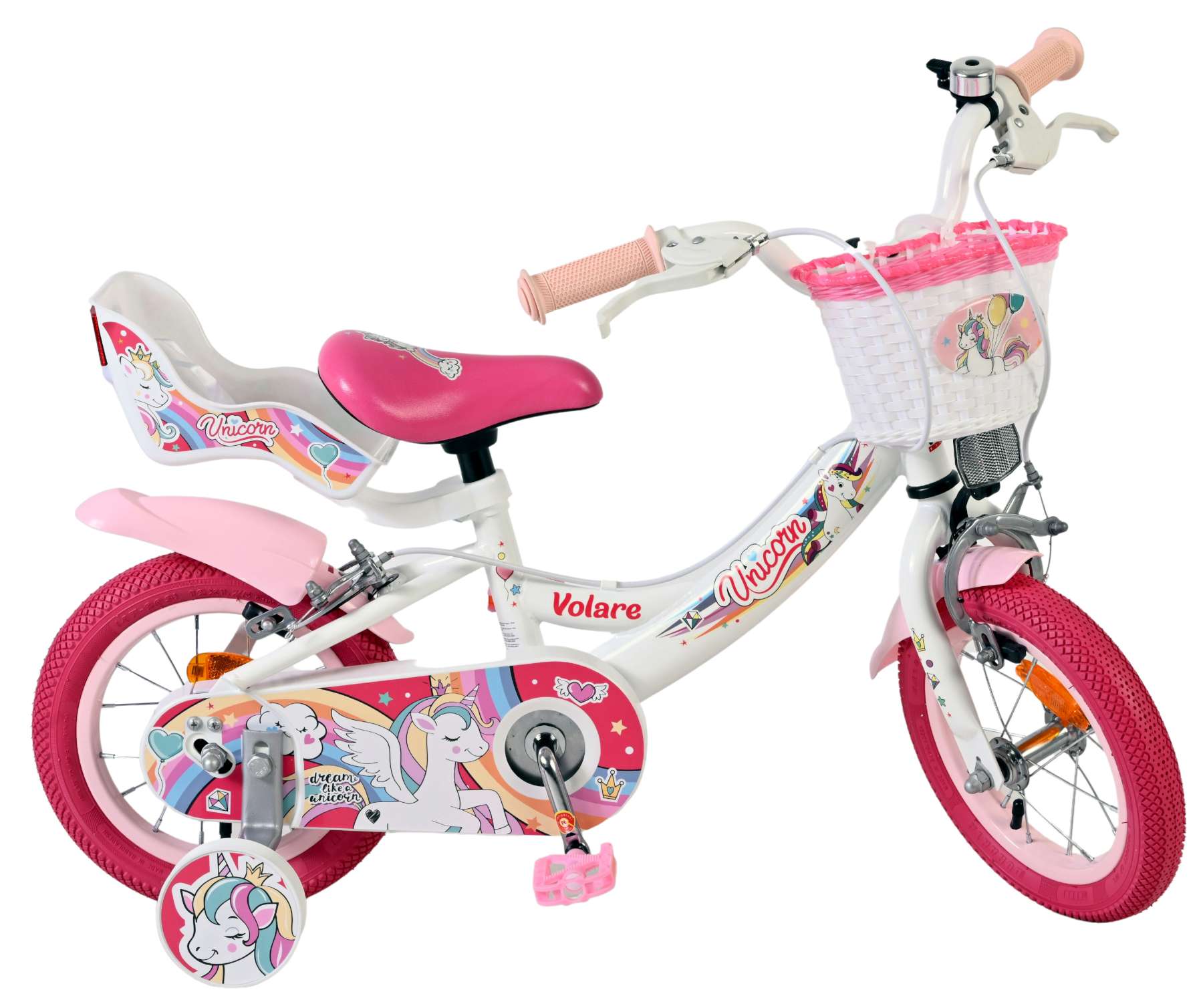 Volare Unicorn Kinderfiets 12 inch Meisjesfiets Wit Twee Handremmen - Afbeelding 10