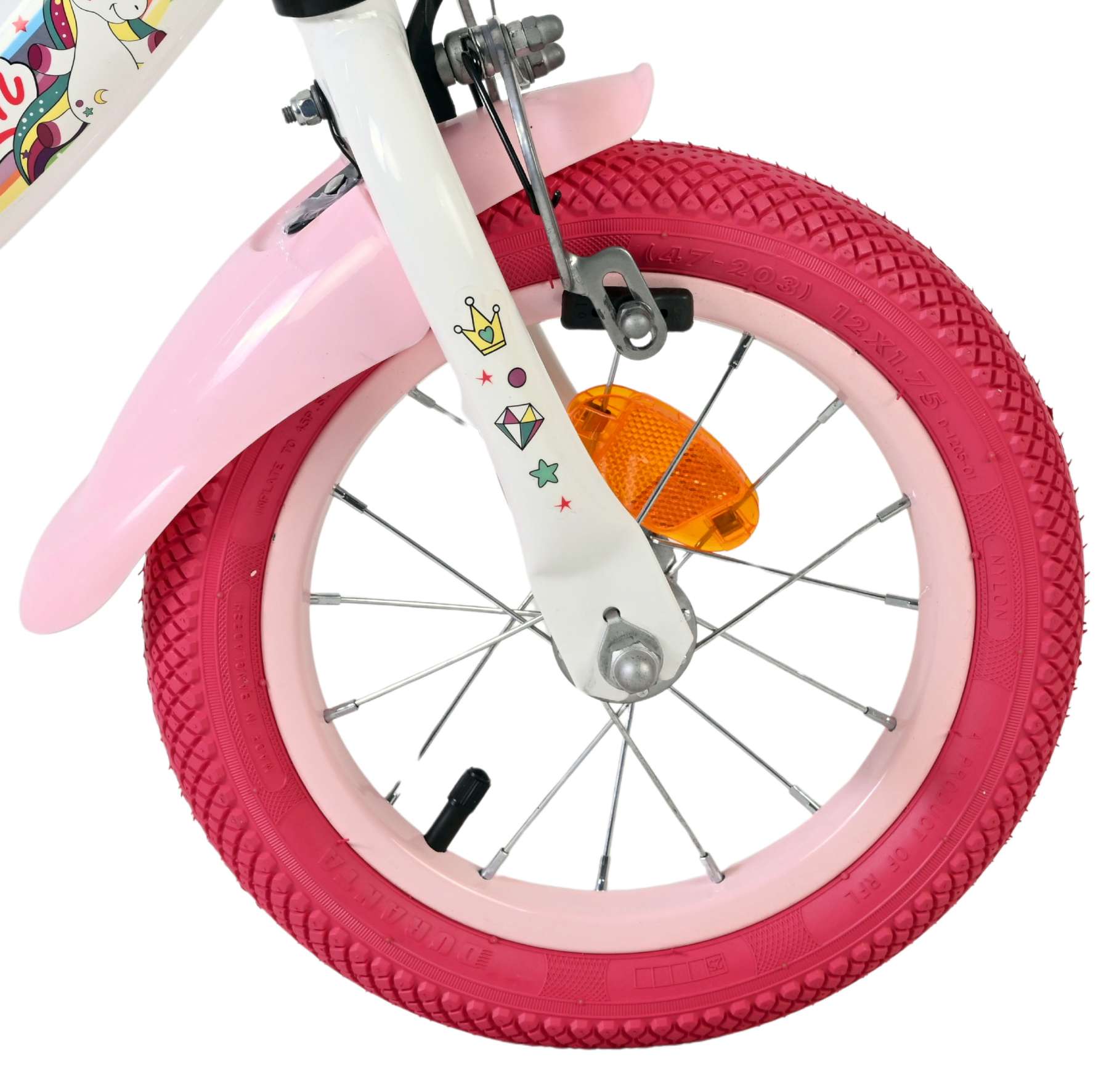 Volare Unicorn Kinderfiets 12 inch Meisjesfiets Wit Twee Handremmen - Afbeelding 3