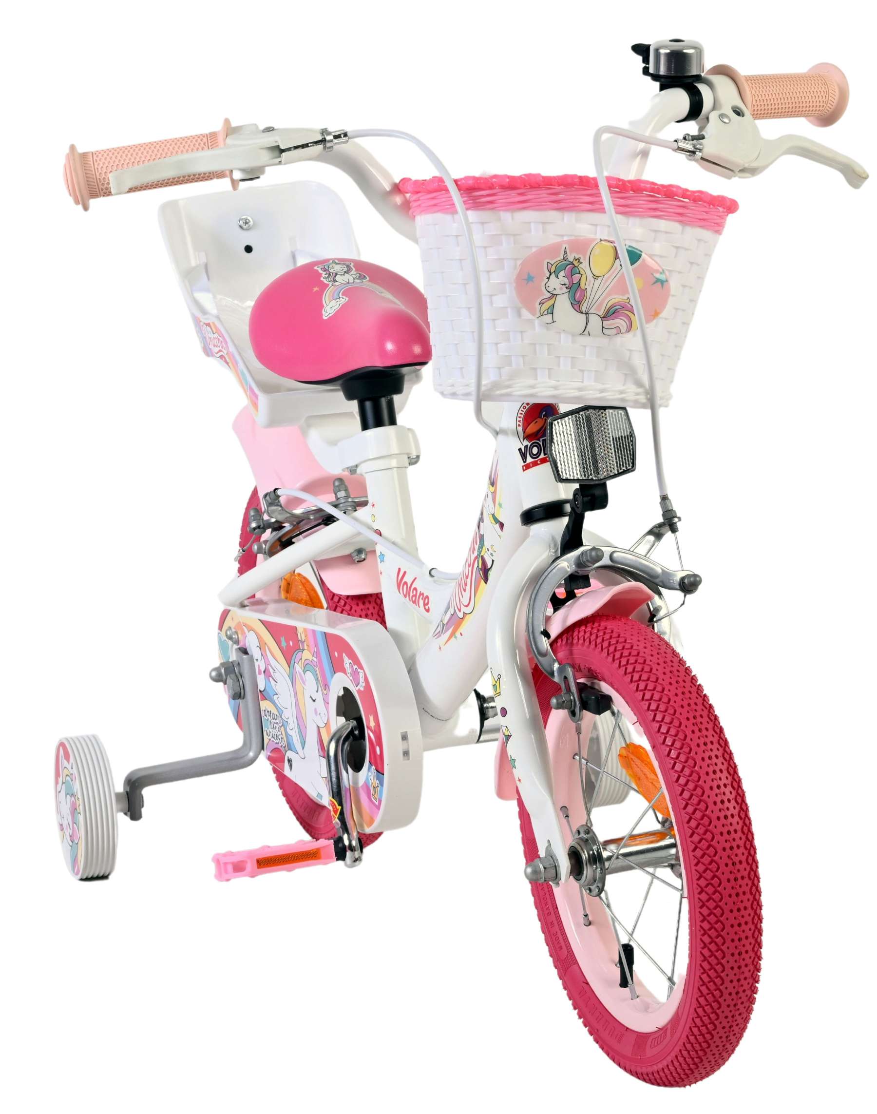 Volare Unicorn Kinderfiets 12 inch Meisjesfiets Wit Twee Handremmen - Afbeelding 5