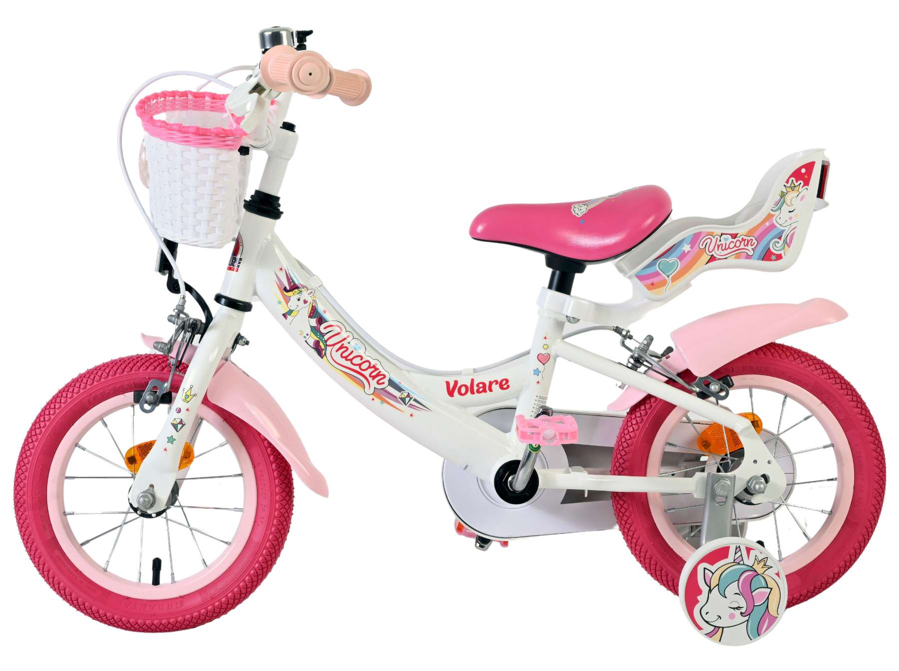 Volare Unicorn Kinderfiets 12 inch Meisjesfiets Wit Twee Handremmen - Afbeelding 7
