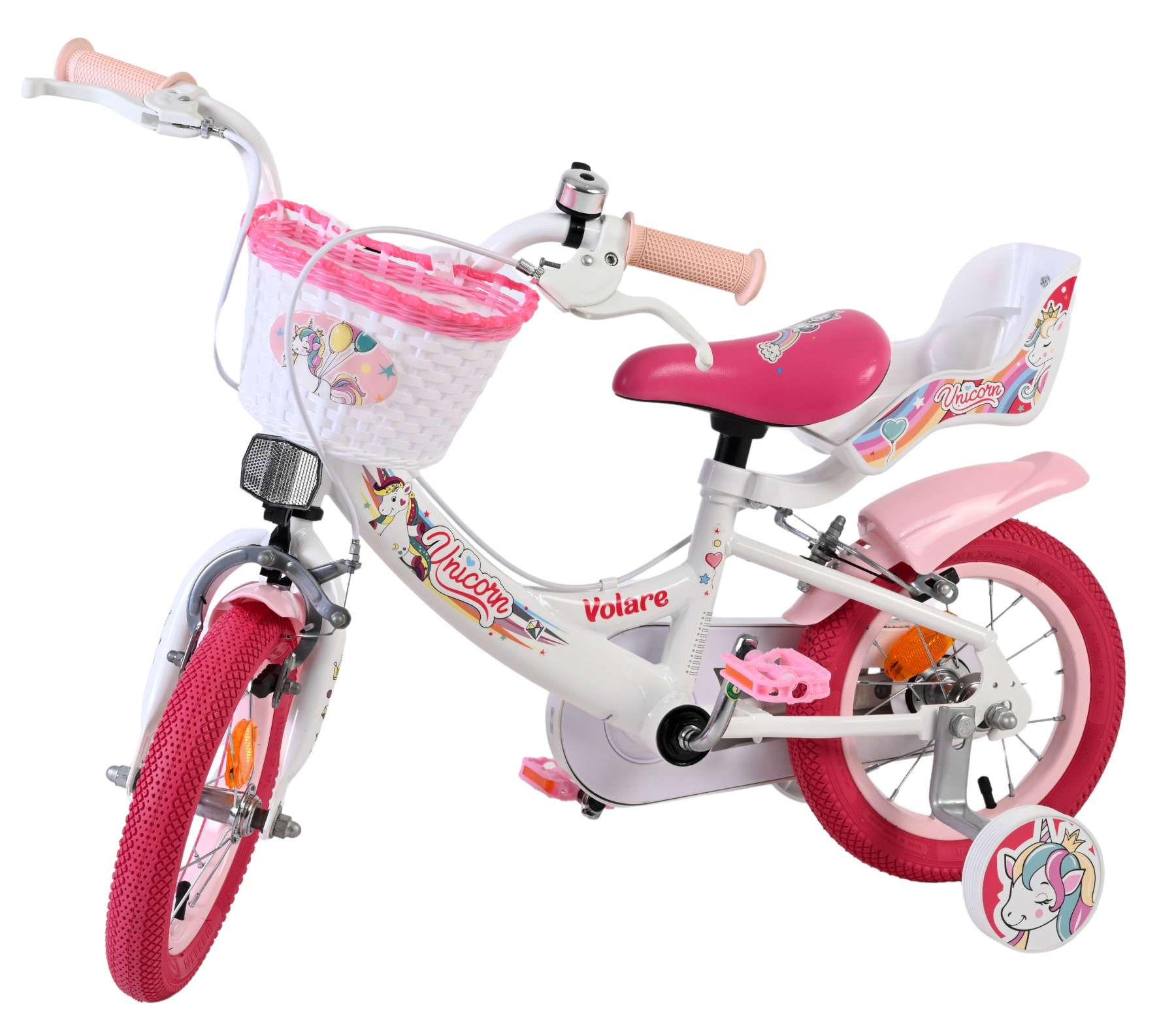 Volare Unicorn Kinderfiets 12 inch Meisjesfiets Wit Twee Handremmen - Afbeelding 8