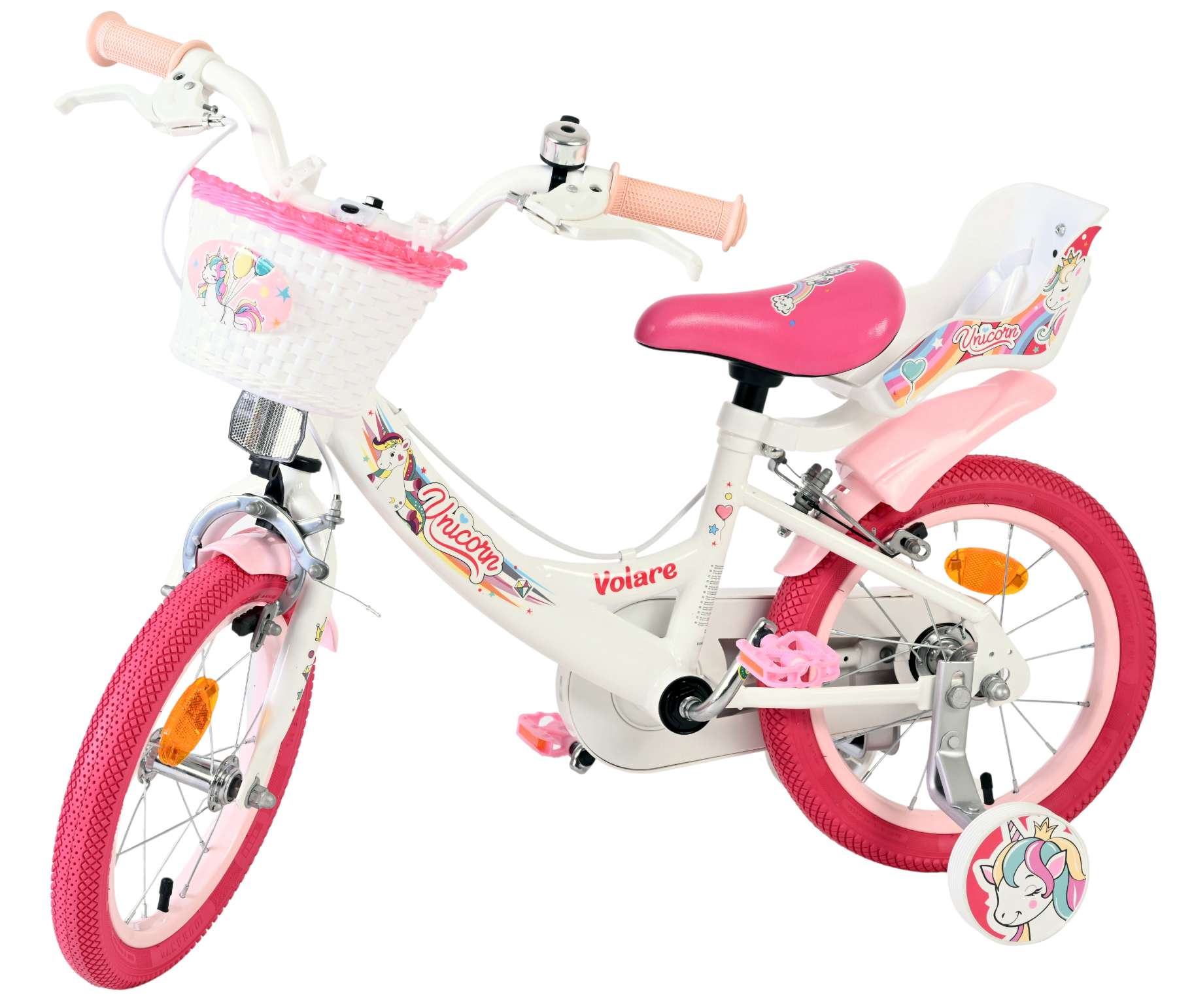 Volare Unicorn Kinderfiets 14 inch Meisjesfiets Wit Twee Handremmen - Afbeelding 8