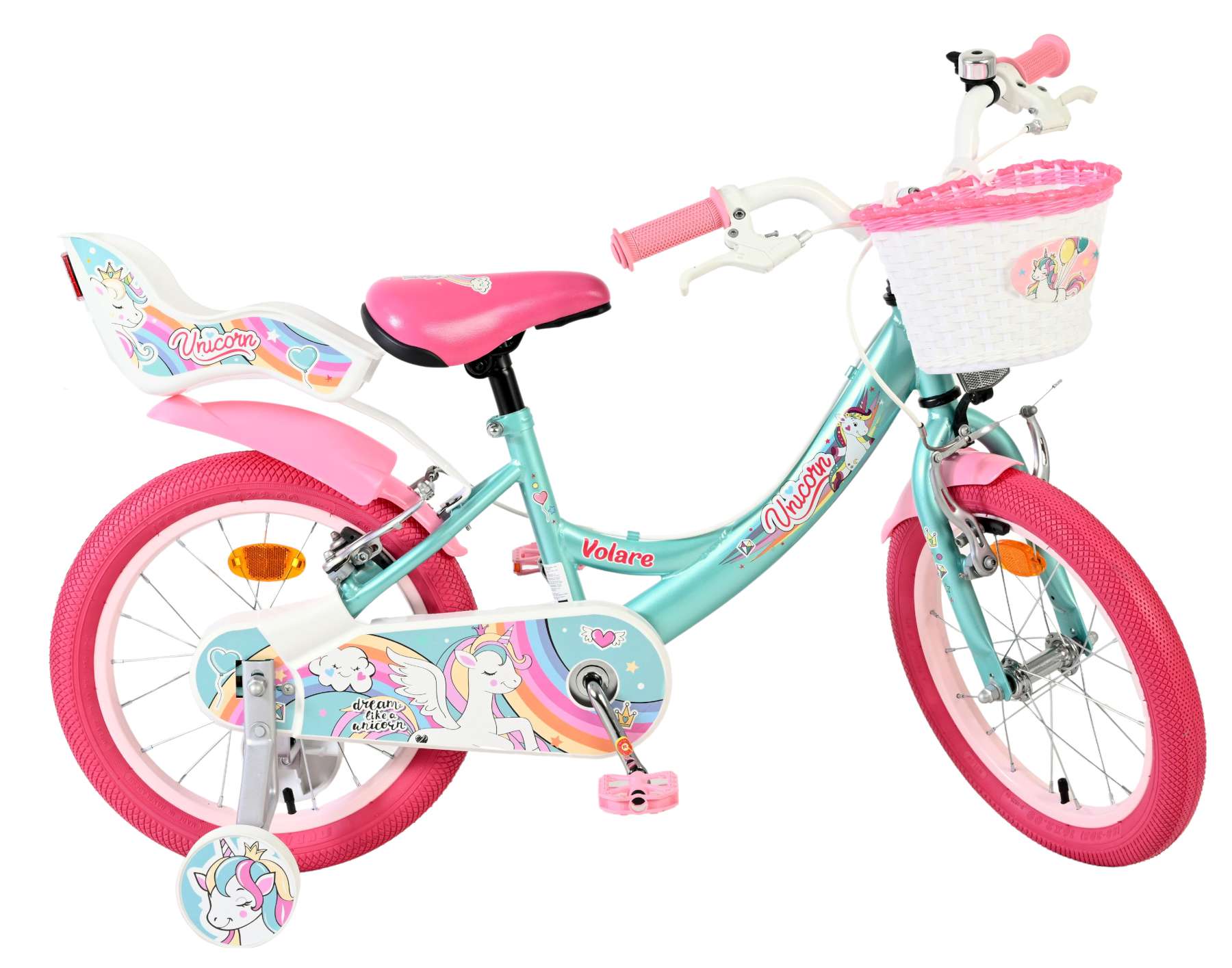 Volare Unicorn Kinderfiets 16 inch Meisjesfiets Groen Twee Handremmen - Afbeelding 10