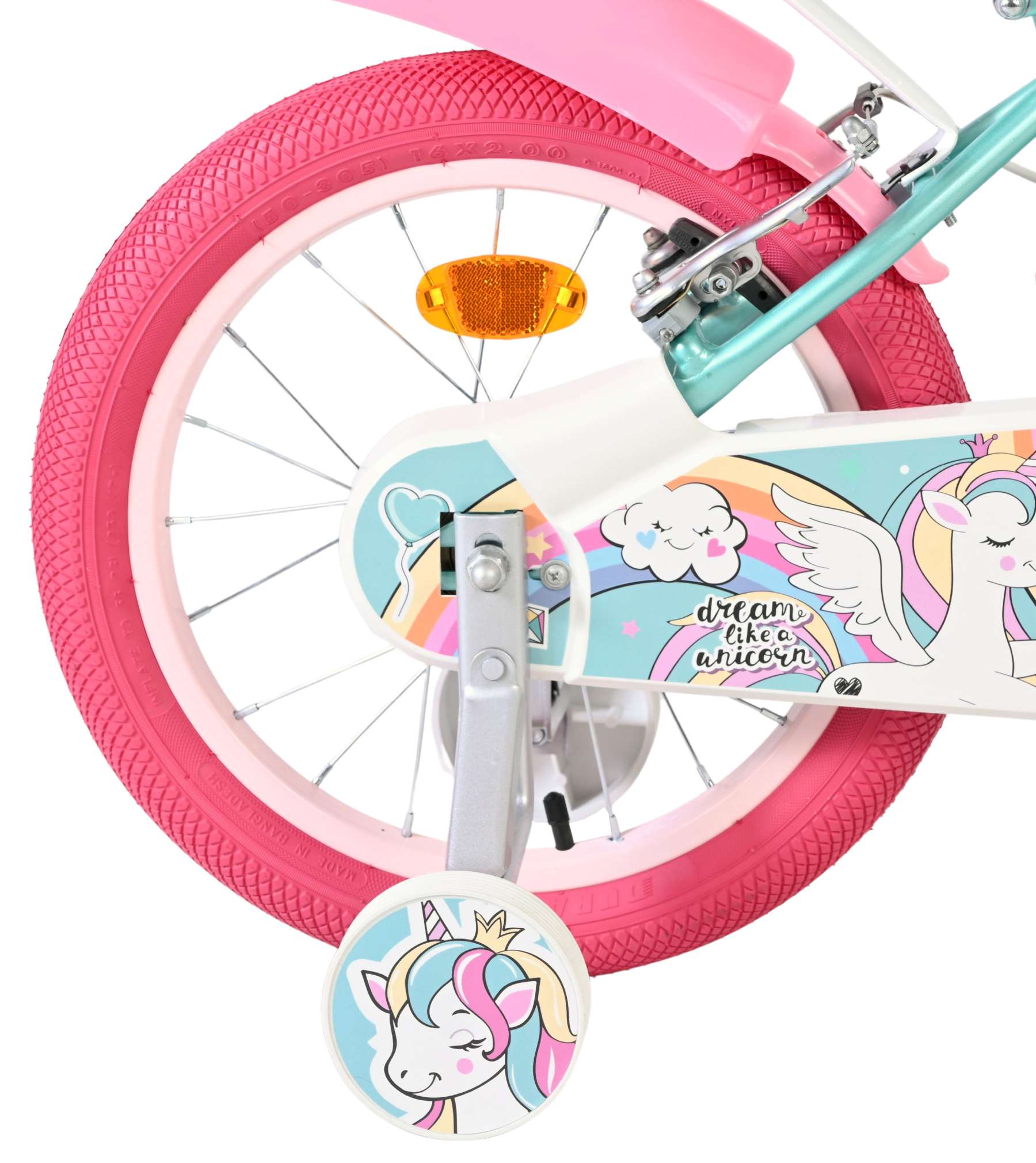 Volare Unicorn Kinderfiets 16 inch Meisjesfiets Groen Twee Handremmen - Afbeelding 2