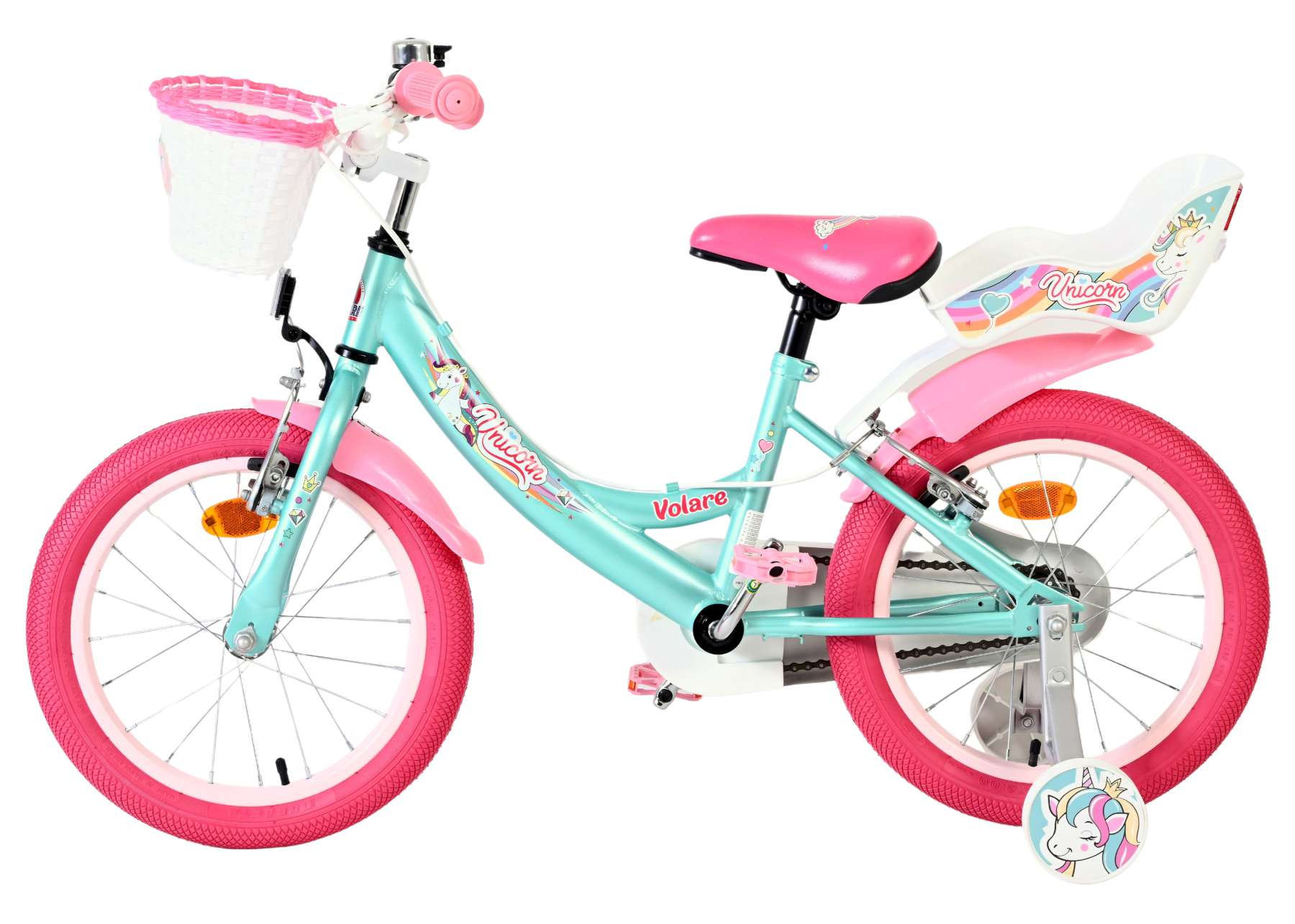Volare Unicorn Kinderfiets 16 inch Meisjesfiets Groen Twee Handremmen - Afbeelding 7
