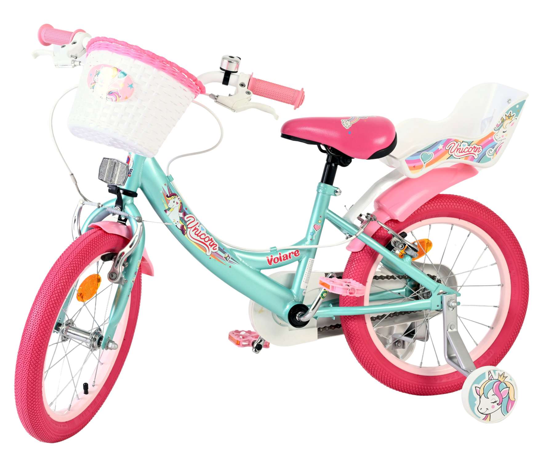 Volare Unicorn Kinderfiets 16 inch Meisjesfiets Groen Twee Handremmen - Afbeelding 8