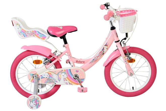 Volare Unicorn Kinderfiets 16 inch Meisjesfiets Roze Twee Handremmen
