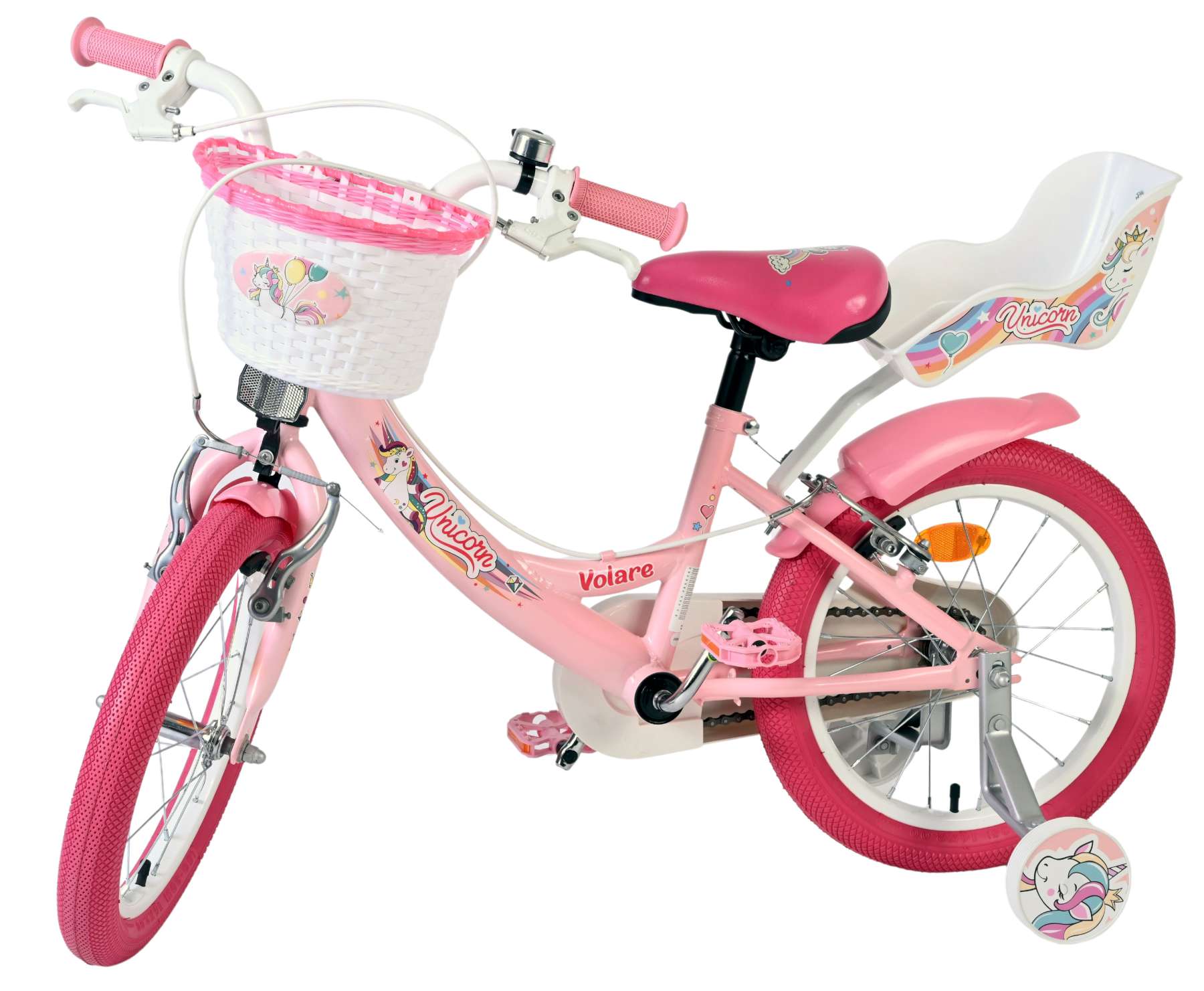 Volare Unicorn Kinderfiets 16 inch Meisjesfiets Roze Twee Handremmen - Afbeelding 8