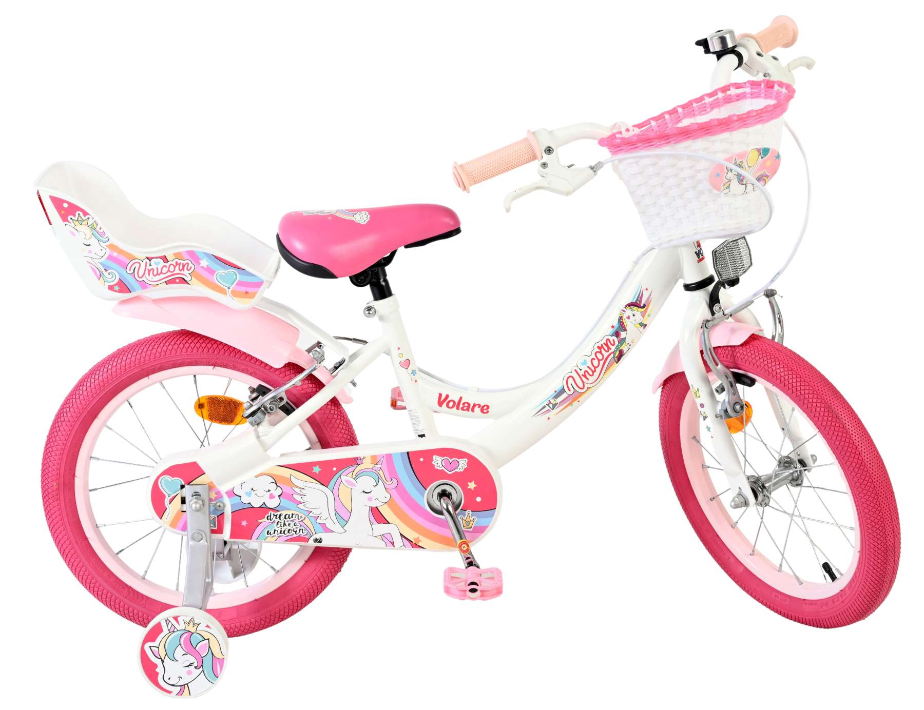 Volare Unicorn Kinderfiets 16 inch Meisjesfiets Wit Twee Handremmen - Afbeelding 10