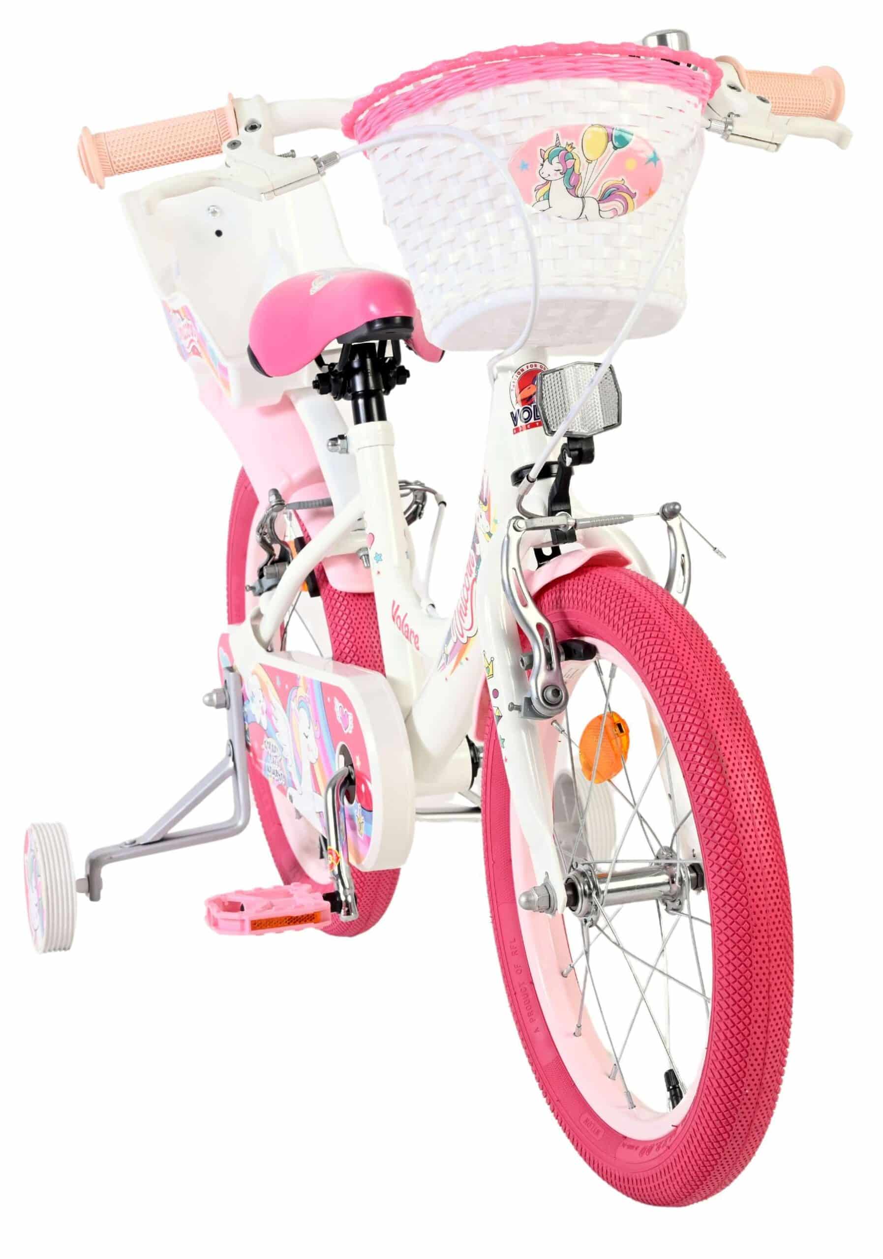 Volare Unicorn Kinderfiets 16 inch Meisjesfiets Wit Twee Handremmen - Afbeelding 5